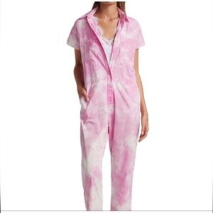 Generation Love Jumpsuit Aida Pink White Tie Dye Short Sleeve Cropped NEW